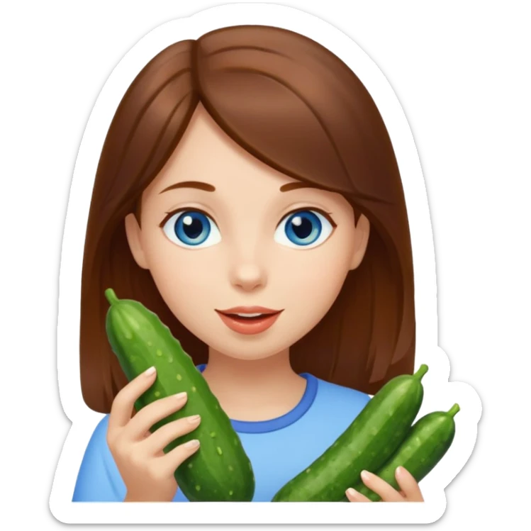 I want a brown hair, blue eyes girl. Holding and licking cucumbers sticker