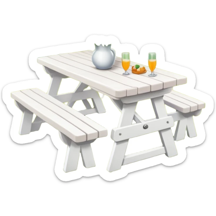 White picnic-benches with a romantic lush warm-colored flower vase on top of picnic-table sticker