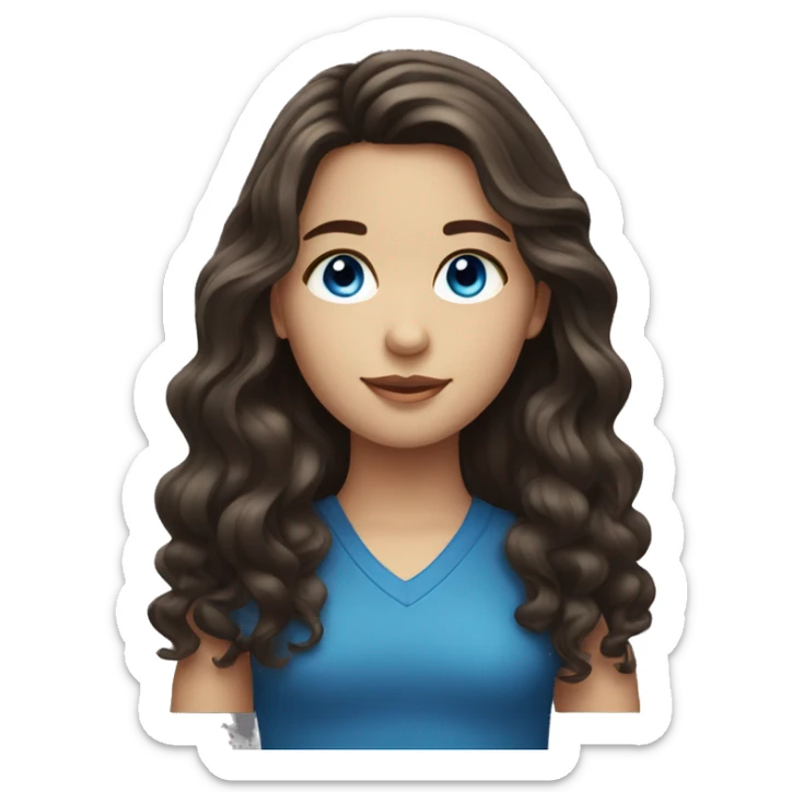 A girl with long dark brown wavy hair and blue eyes sticker