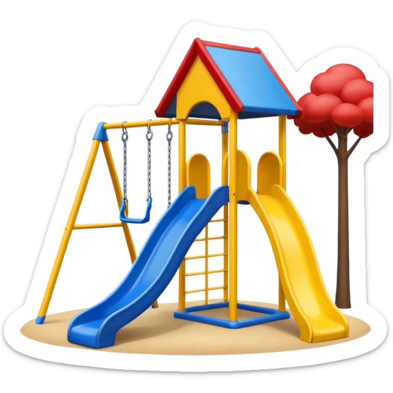 playground with one yellow slide, one blue swing, red roof over the slide, no trees sticker