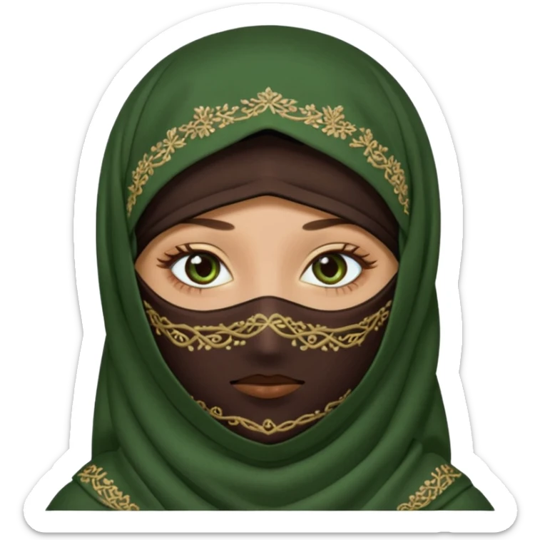 Niqab musli girl chocolate color make the niqab green cover whole face except her eay sticker