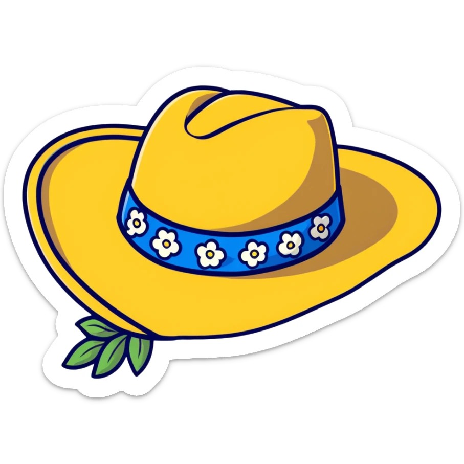 Cowgirl hat with blue and yellow wildflowers, straw cowboy hat sticker