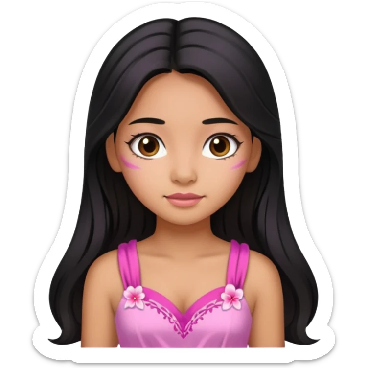 Hawaiian girl with black hair with pink highlights in hair with long hair with a sugar pink dress sticker