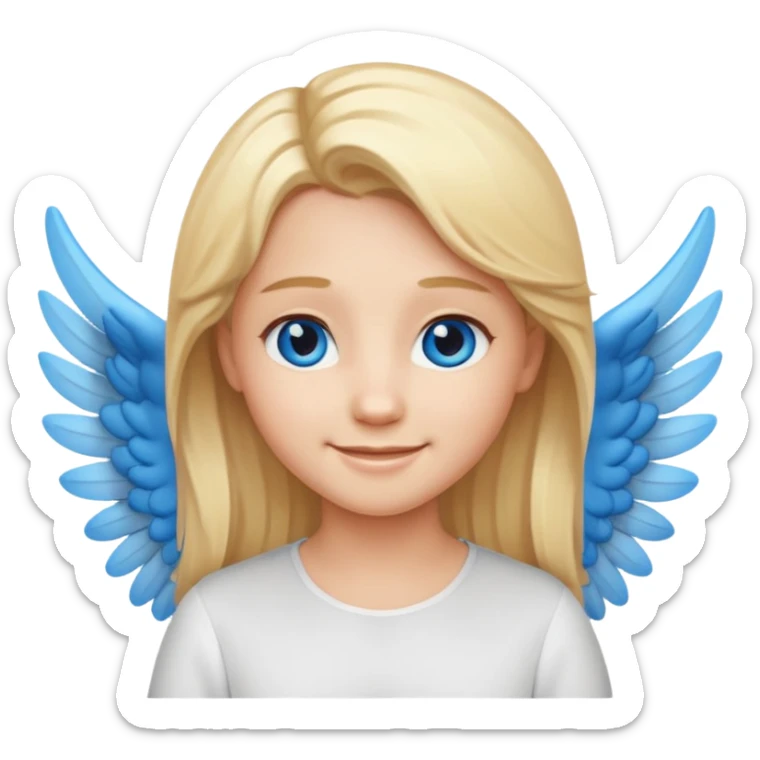 angel emoji blonde hair, blue eyes and smiling, larger wings with darker outline on them sticker