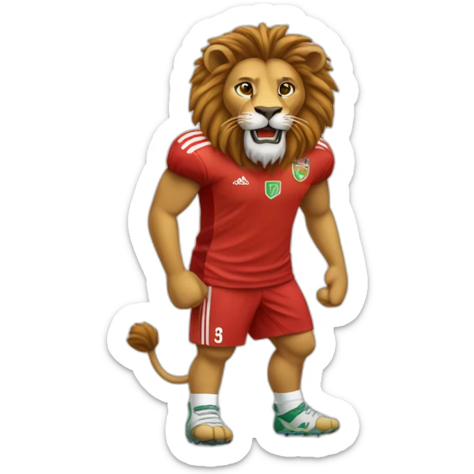 Lion qui porte une tenue marocaine de foot avec des bras sticker