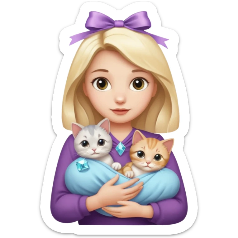 woman holding baby cats with ribbons and crystals sticker