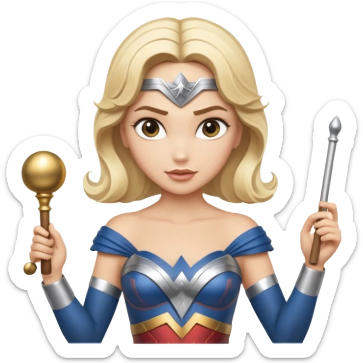 Blonde Wonder Woman holding bell and short white orchestra conductor’s baton  sticker