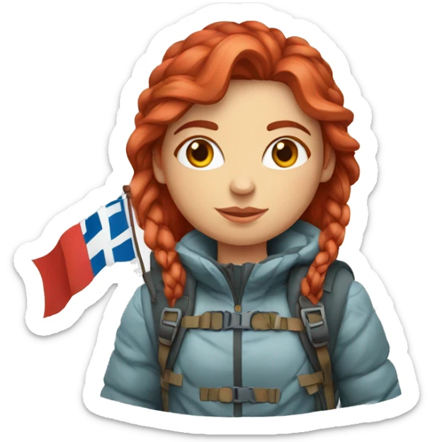female winter mountaineer red hair holding easter egg red and greek flag sticker