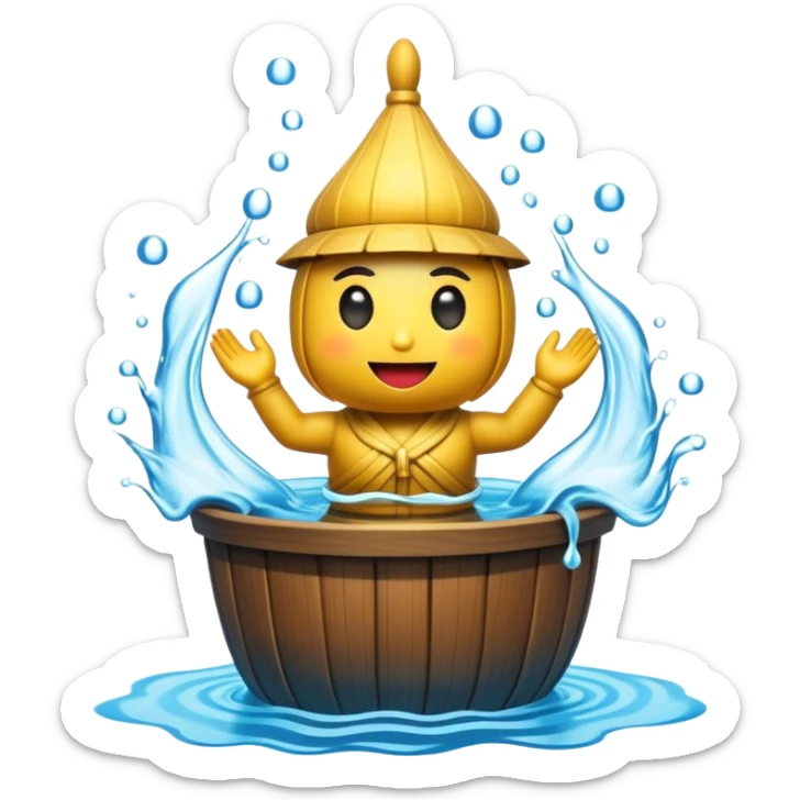 Cinematic Realistic Water Puppetry Pop Culture Emoji, depicted as a whimsical scene of traditional water puppetry rendered with dynamic textures and playful lighting. sticker