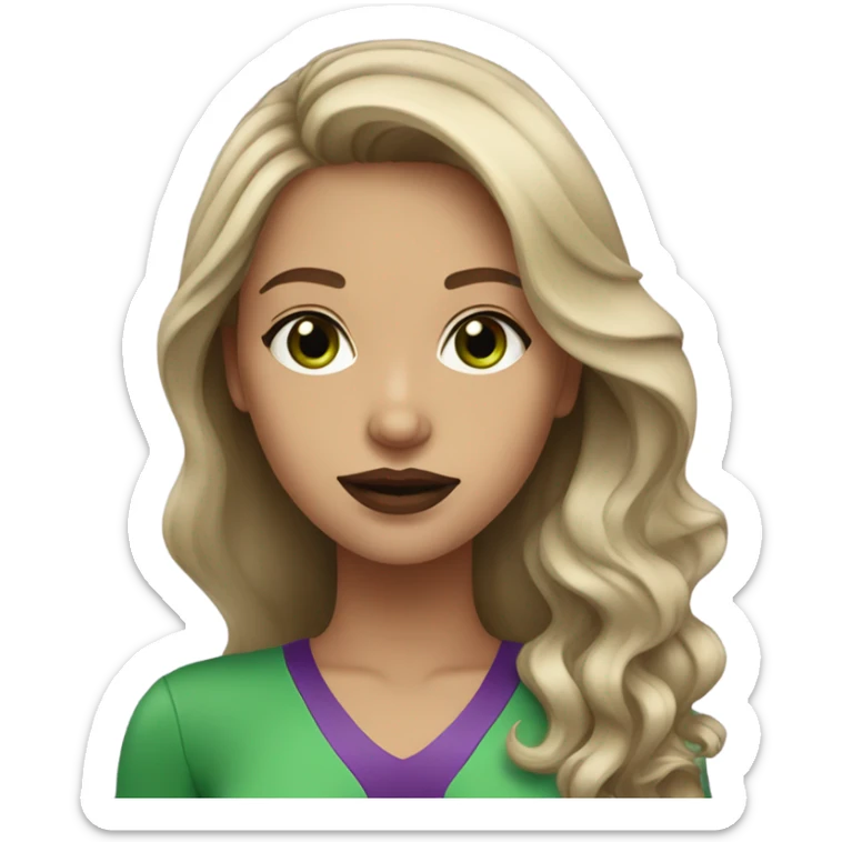 Brown hair with Blonde highlights girl with Green eyes & purple lipstick sticker