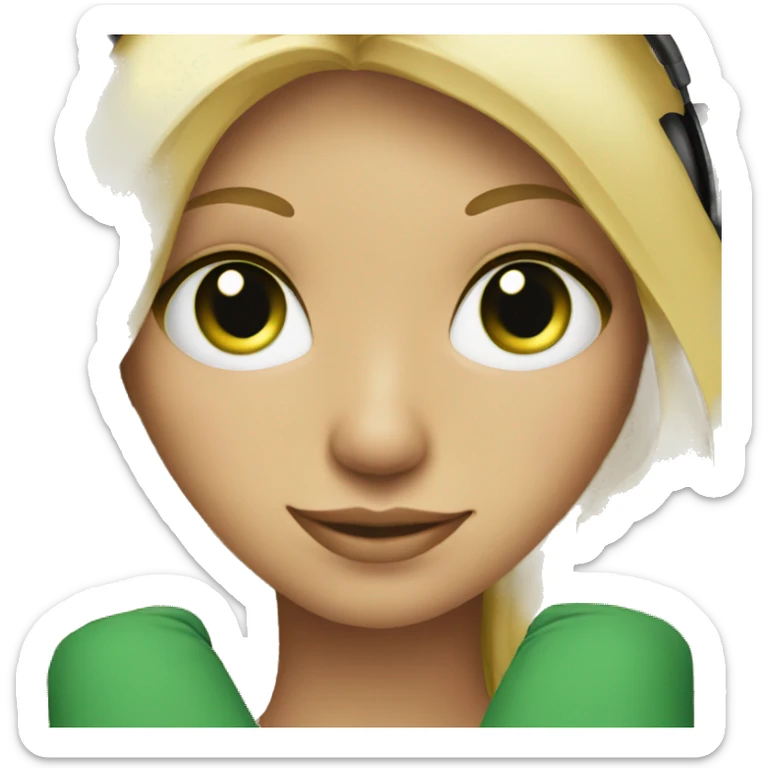 blonde girl green eyes with headphones and laptop sticker