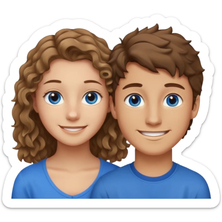 20 year old boy with slightly curly dark blonde hair and blue eyes with 20 year old girl with brown hair and blue eyes (girl is brunette (straight hair), boy is blonde.) sticker