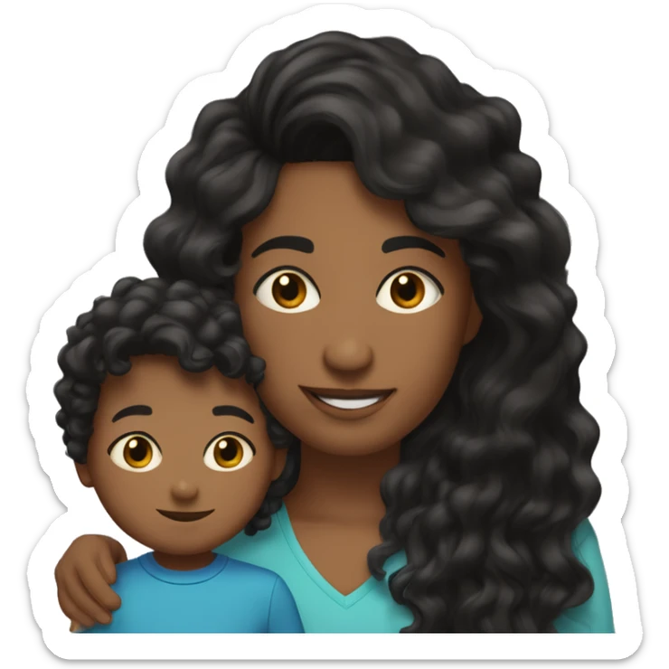 me with my 4-year-old son. I’m a Colombian woman with long wavy black hair and hazel eyes. My son, mixed French, Congolese, and Colombian, has slightly darker skin, curly hair on top, short sides, and black eyes.” sticker