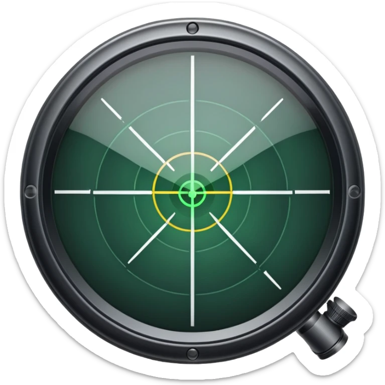 An icon showing a close-up view of a rifle's crosshair, symbolizing FPS games. The design features a detailed scope with a focus on the target, emphasizing precision and action. The background is minimal, highlighting the intensity of first-person shooters. Transparent background. sticker