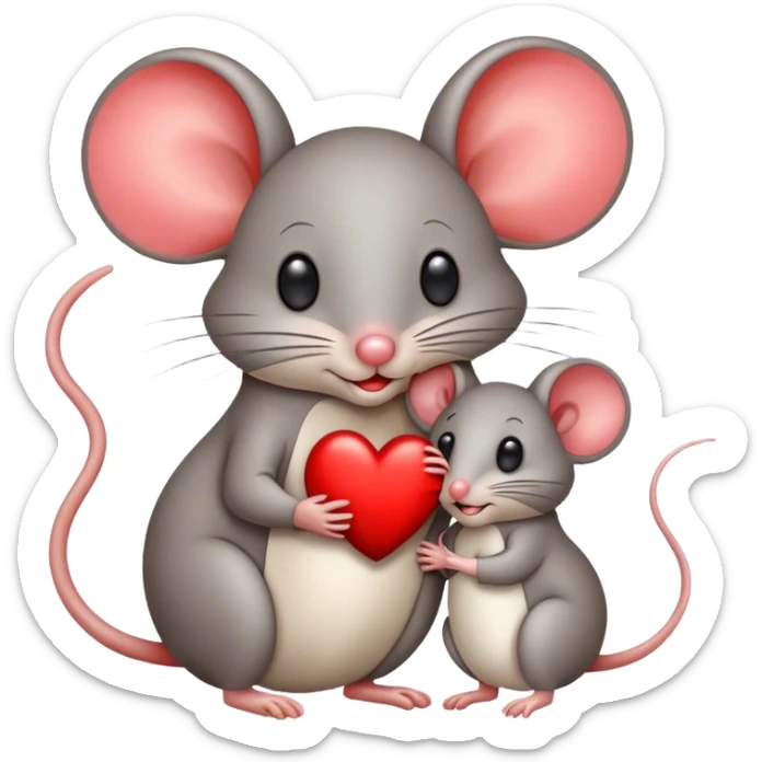 One mother mouse with her one baby mouse in front of a heart. Only one baby mouse this is important  sticker