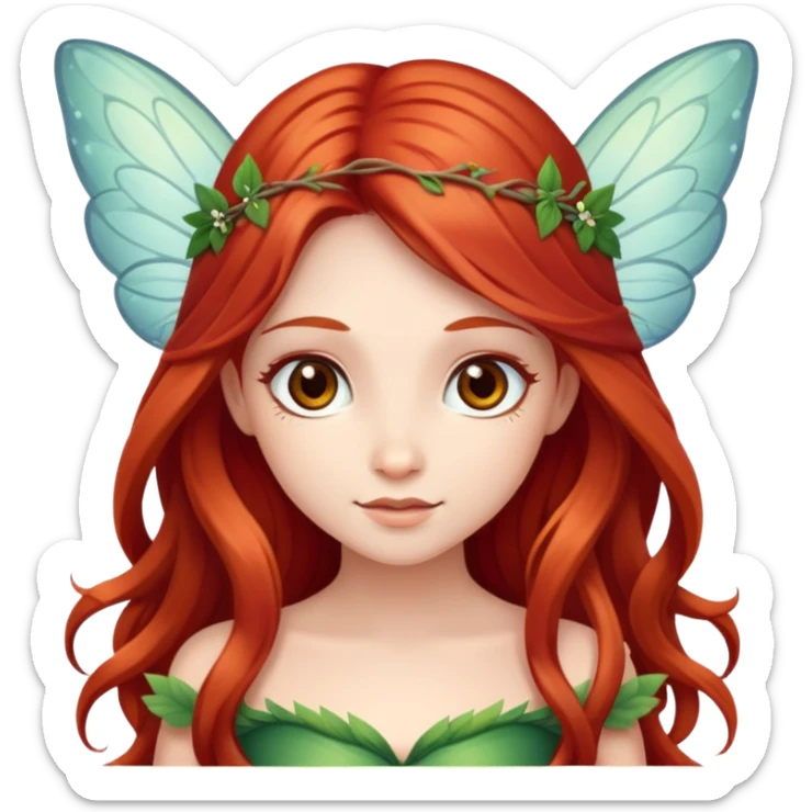 Une magnifique fée avec de très long cheveux roux et des yeux marrons  sticker