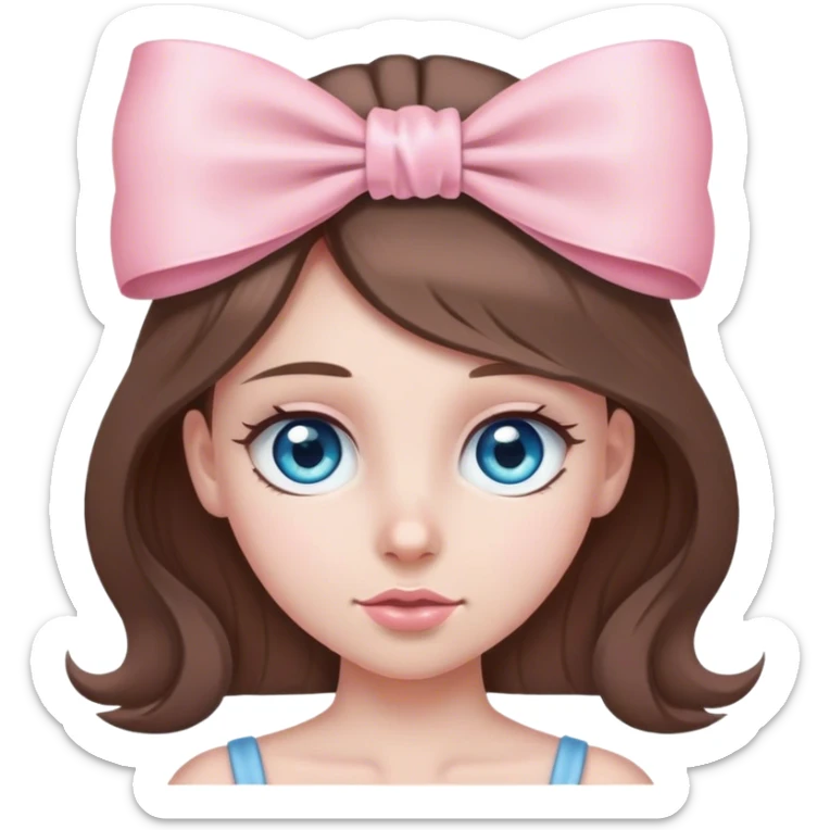 Girl with long brown hair and gunmetal blue eyes with a light pink bow on her head sticker