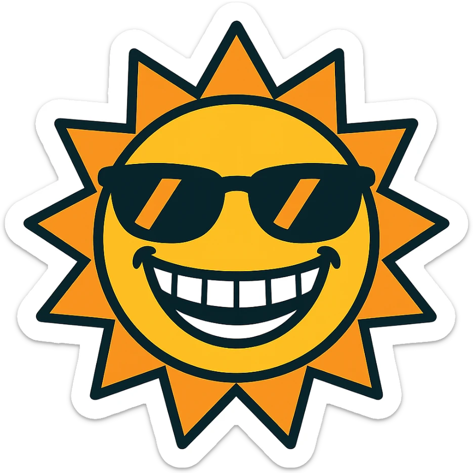 happy sun with sunglasses and a big smile sticker