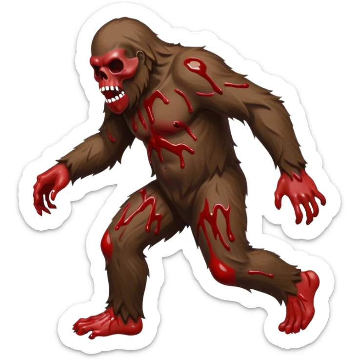A sasquatch covered in blood and made in the style of your bleeding skull art. Full body, but from the back like he's running away. Just his back side sticker