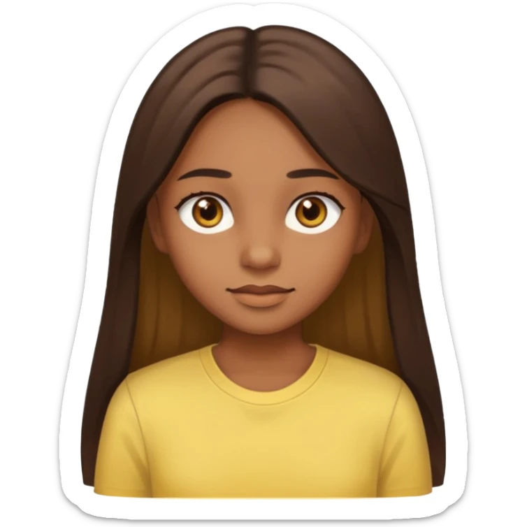  a brown skin girl with brown straight long hair with brown eyes with a light yellow shirt sticker
