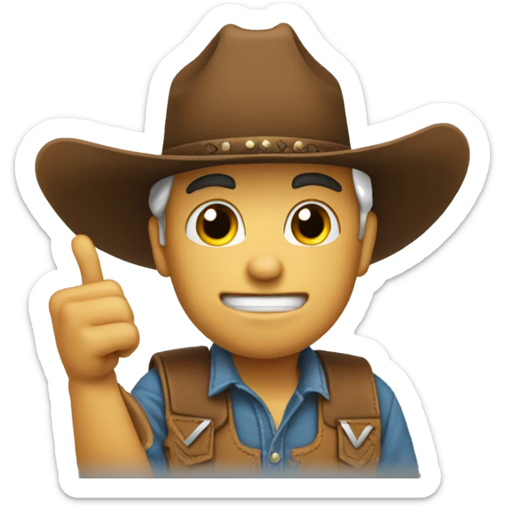 cowboy saying thank you with finger guns and tears sticker