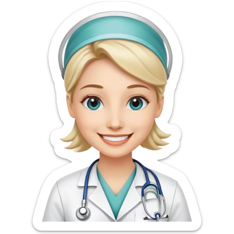 Woman in medical gear in great mood sticker
