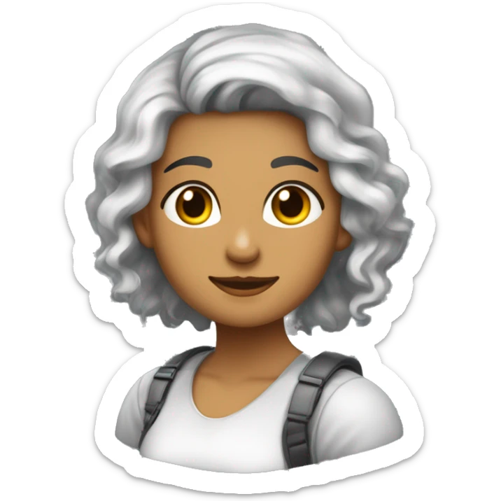 Chica de pelo castaño oscuro con mechones claras, piel trigueña, facciones angelicales sticker