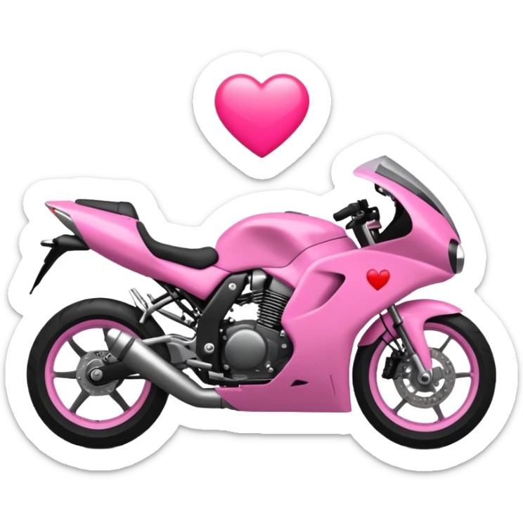 moto sportiva con un cuore rosa fluorescente che sfuma verso il nero sticker