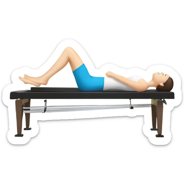 pale woman with dark brown hair doing pilates on a reformer sticker