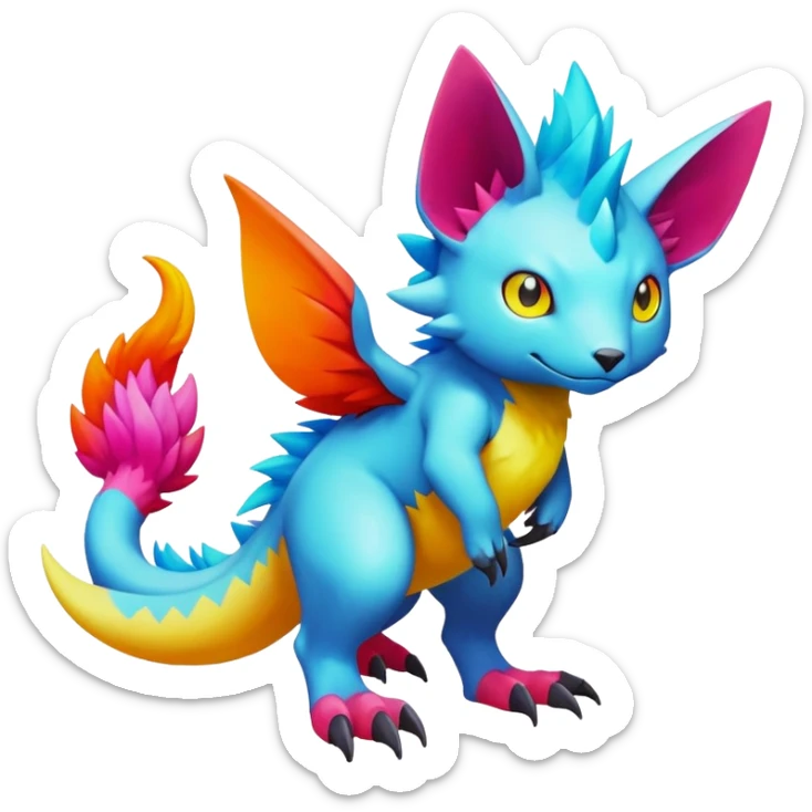 colorful Fakémon-Digimon-Fionbri-Trico-creature (full body) sticker
