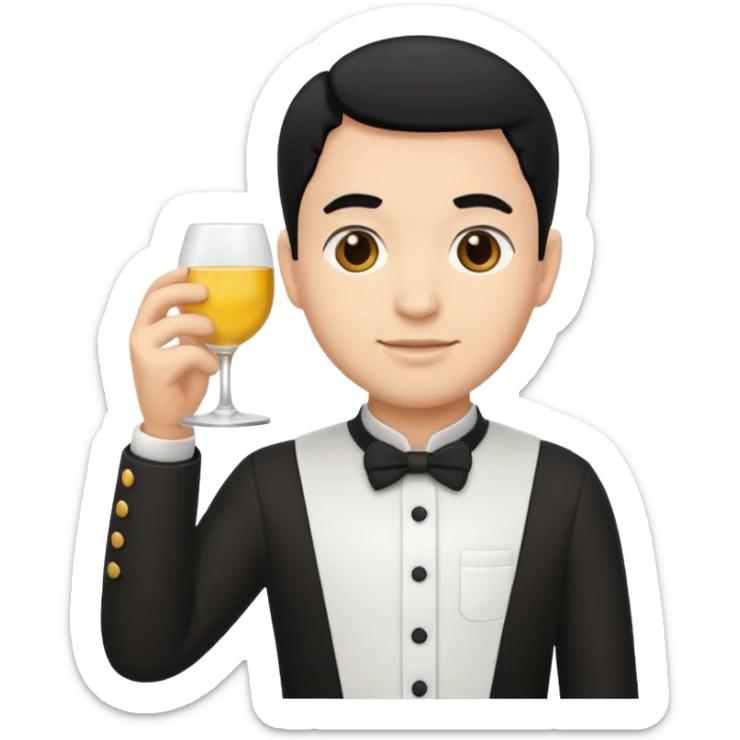 emoji man light skin and black hair, con uniforme de camarero de pie sticker
