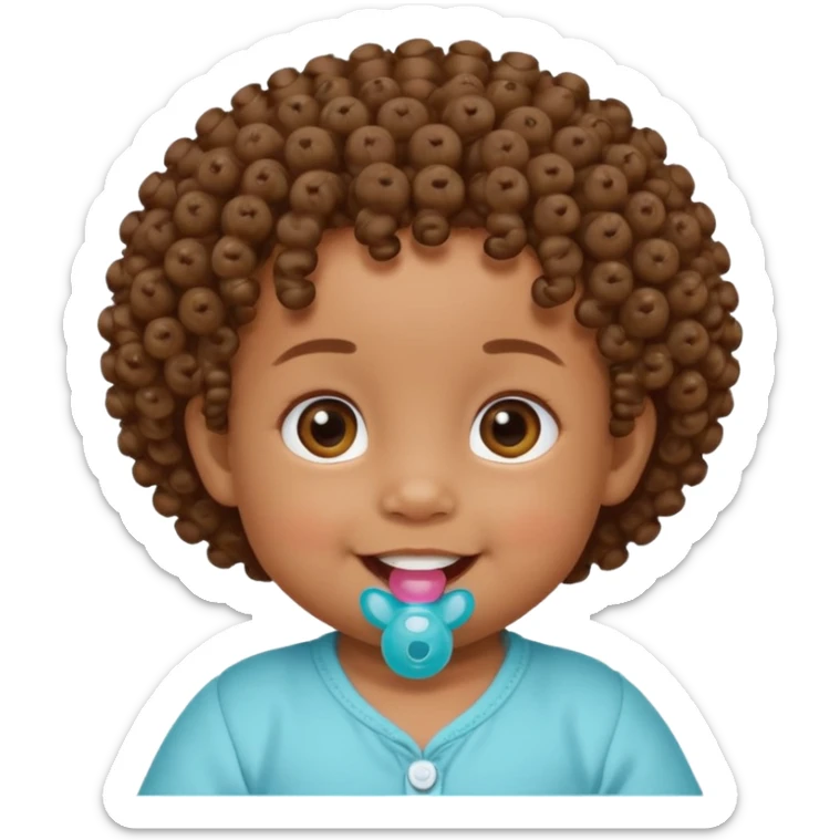 Bébé qui rigole métisse avec une tetiné dans la bouche et les cheveux bouclés  sticker
