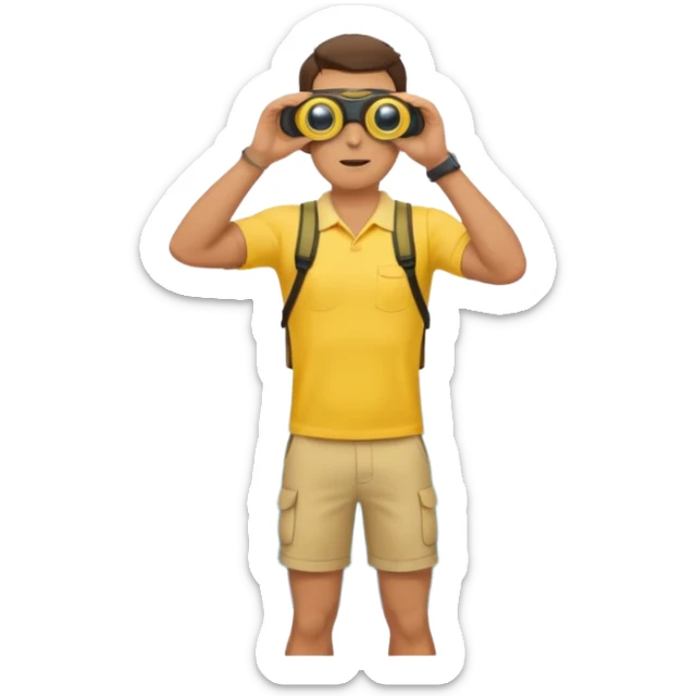 Male lifeguard – yellow shirt, binoculars in hand, scanning the sea, full body sticker