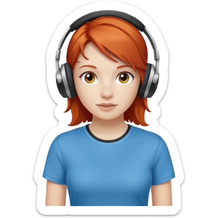 redhead skin white girl with deportive t shirt and headphones sticker
