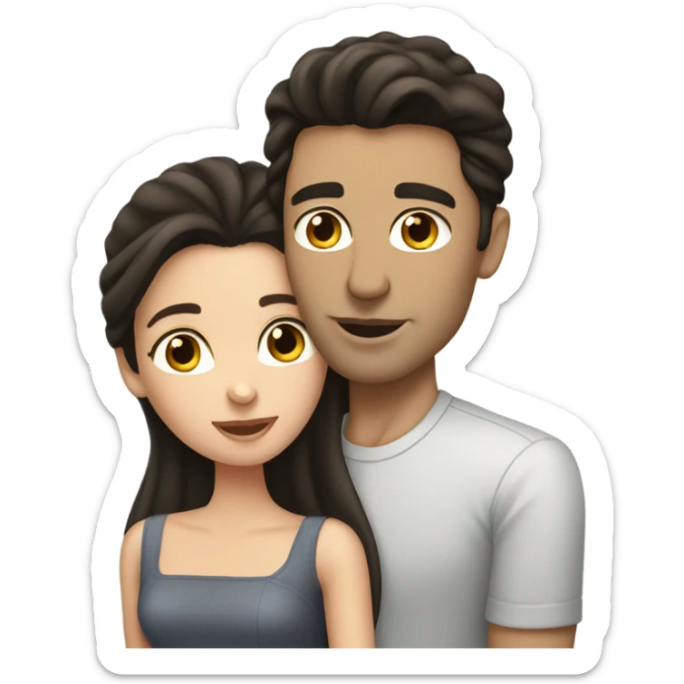 White brunette man, kissing, woman dark hair sticker