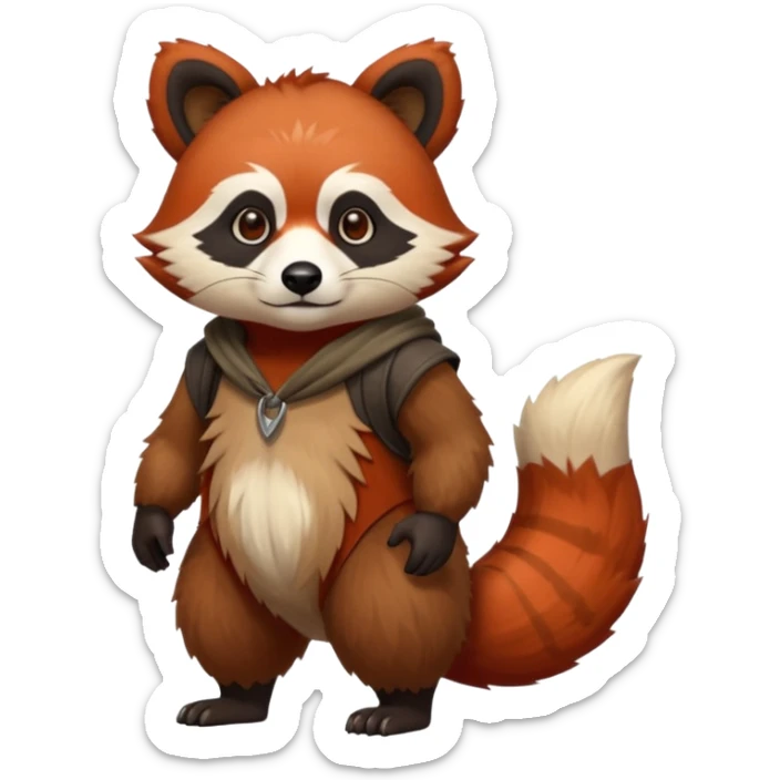 Realistic cool edgy 4-legged quadrupedal Bear-Red-Panda-Tanuki-Raccoon-Dog-Red-Fox-animal-fusion-hybrid, Full body sticker