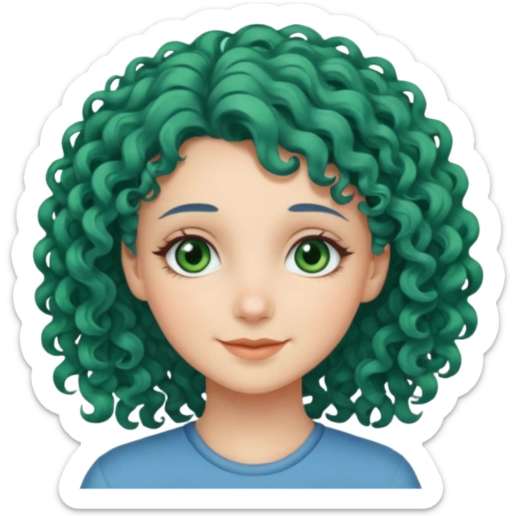 Girl with curly blue hair, green eyes, and very fair skin. sticker