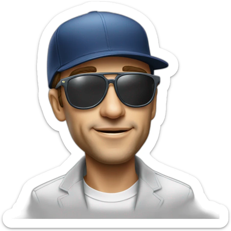 Macron avec une casquette à  l envers et des lunettes  de soleil  de femme et un cigarette sticker