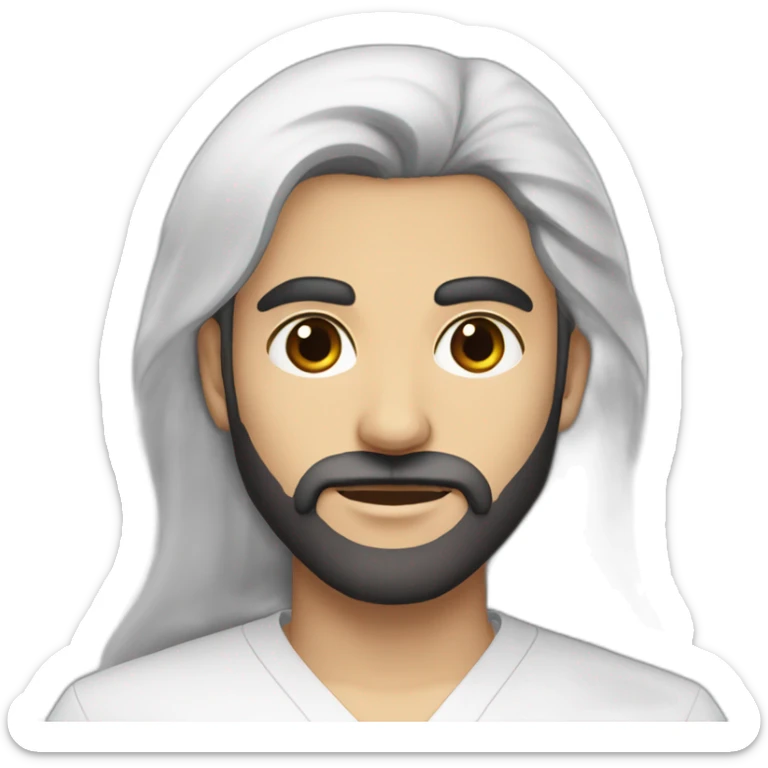 An Iranian man with fair skin, with relatively long hair and an English model, with a medical uniform and a medium-shaded black beard, handsome black eyes and a round face and big lips. sticker