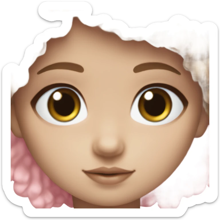 ocean blue doll eyes, brown hair, feminine, pink, girl, angelic sticker