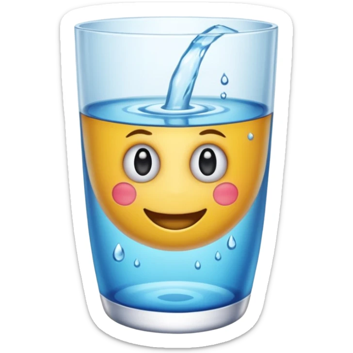 Copo de água – um copo transparente cheio de água cristalina, estilo emoji realista/cartoon. sticker
