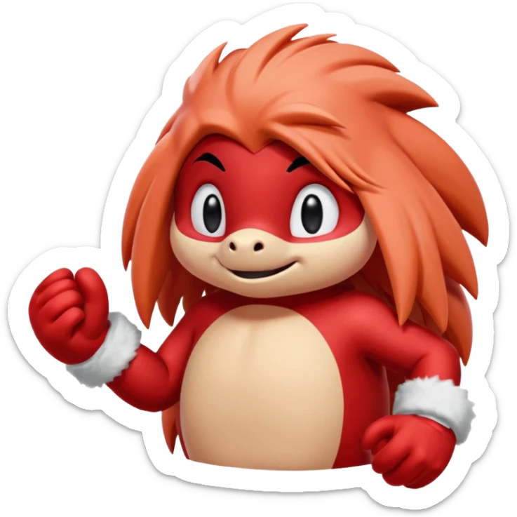 Sonic the hedgehogs friend knuckles a red animal with peach arms and white gloves he’s a echidna sticker