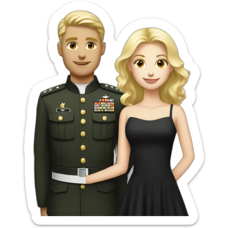 Military blond guy and blond girl in black dress sticker