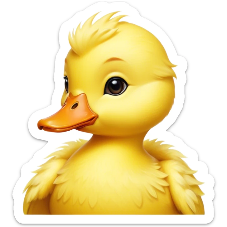 Cinematic Noble Yellow Baby Duck Portrait Emoji, Poised and regal, with a tiny, delicate build and a vibrant, well-groomed bright yellow downy coat, deep-set soulful bright eyes, Simplified yet sharp and sophisticated features, highly detailed, glowing with a soft, dignified glow, high shine, intelligent and charming, stylized with an air of youthful elegance, focused and attentive, soft glowing outline, capturing the essence of a watchful and confident little duckling, so majestic it feels as though it could peep out of the screen with effortless authority! sticker