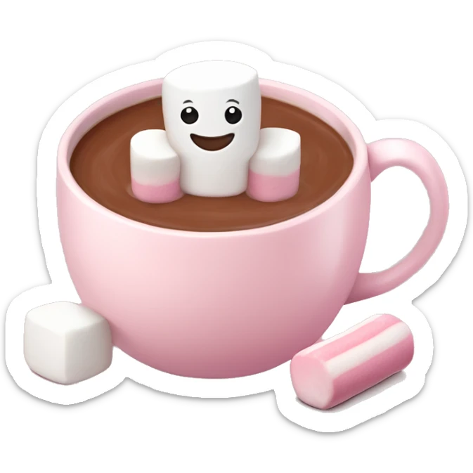 Light Pink mug of hot chocolate with marshmallows  sticker