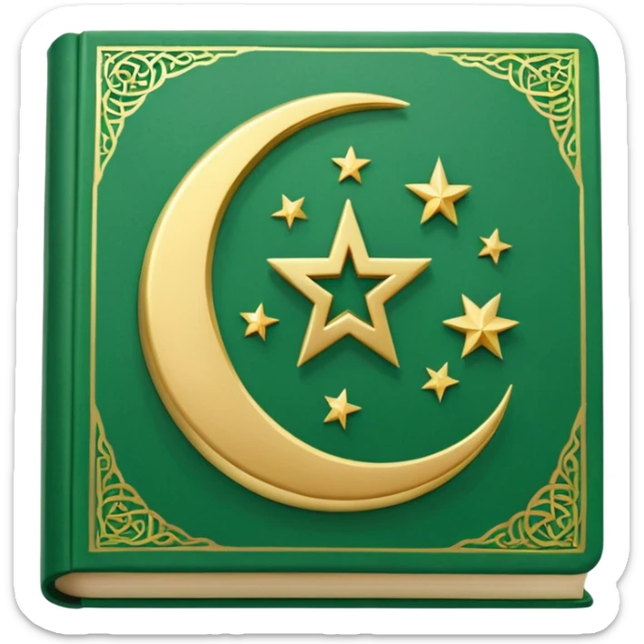 Closed Quran with the Islamic Symbol on it (moon and star) green from left to right sticker