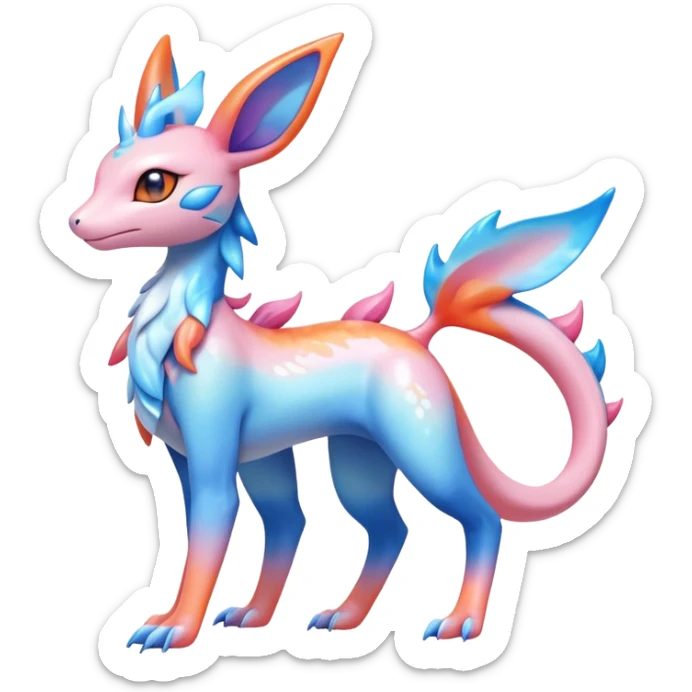 Colorful Shiny Exotic Amaura-Salandit-Aurorus-Sylveon-Fakémon-hybrid-creature (full body)  sticker