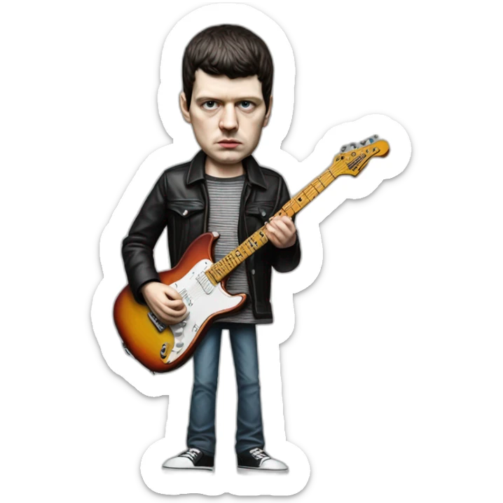 photo realistic Ian Curtis, playing electric guitar, standing up, full body front view sticker