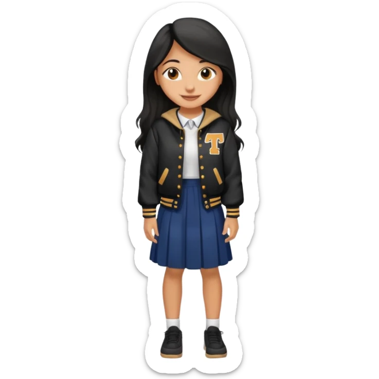 black color long hair girl with varsity jacket and long skirt sticker