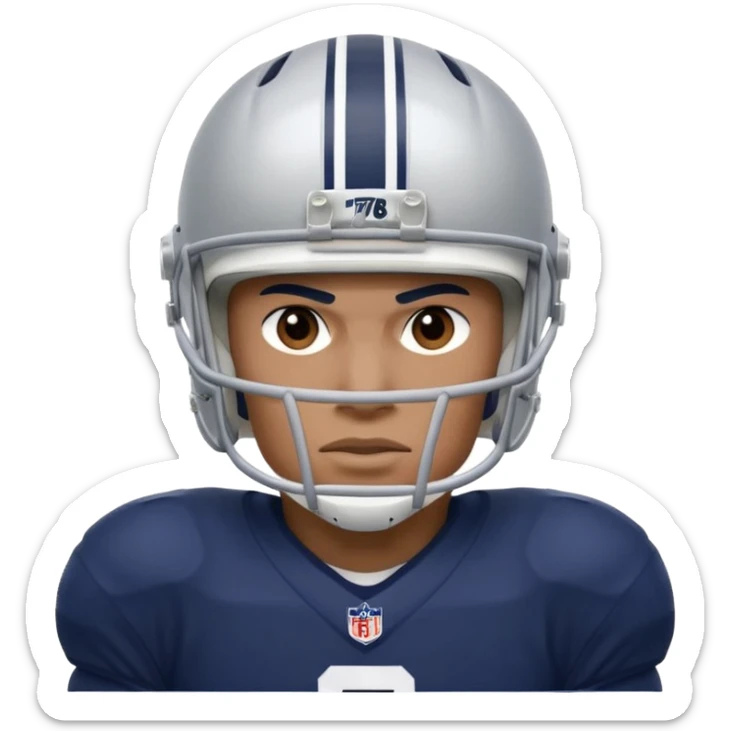 football player wearing white, silver, navy blue colors, and helmet should say 784 sticker